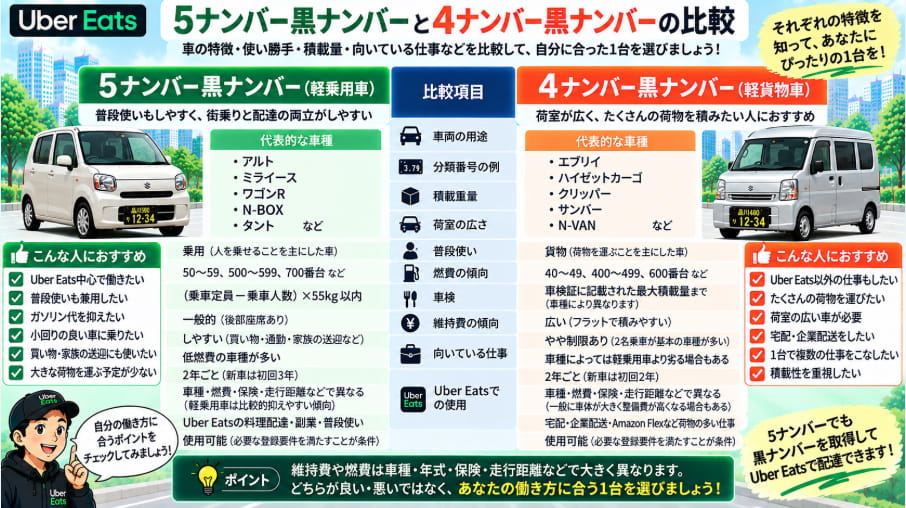 5ナンバー黒ナンバーと4ナンバー黒ナンバーの積載量や使いやすさを比較