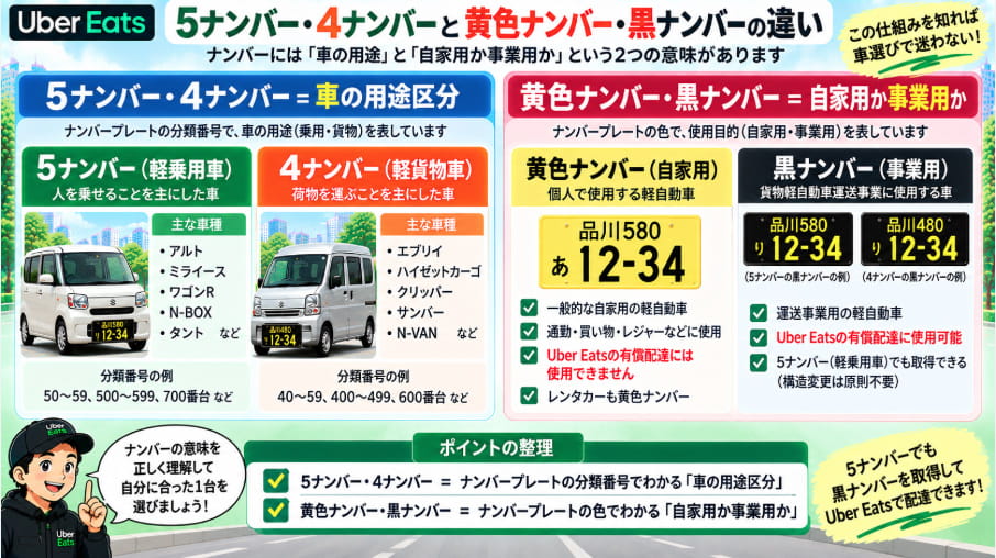 5ナンバー4ナンバーと黄色ナンバー黒ナンバーの違いを解説