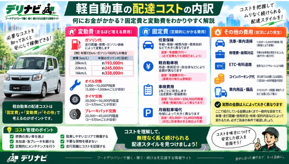 Uber Eats軽自動車配達にかかる固定費・変動費・その他費用