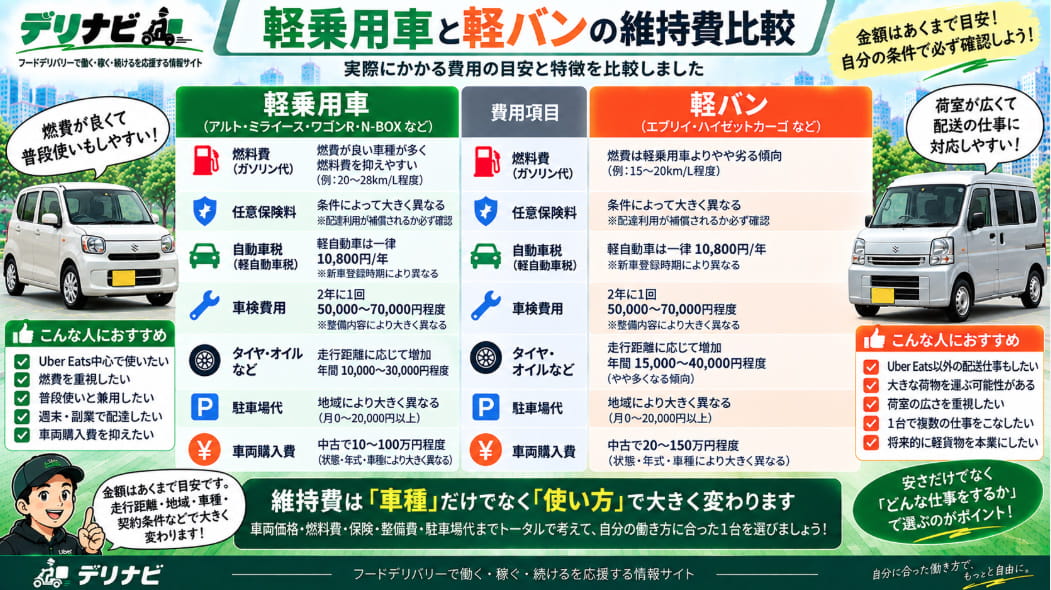 軽乗用車と軽バンの燃料費・保険・税金・車検など維持費の比較